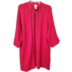 Chico's Red Cullen Crochet Chain Detail Dolman Slv Open Longline Cardigan 2(LGE)
